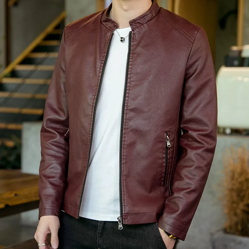 2023 Autumn Leisure Korean-Style Slim-Fit Windproof Leather Jacket