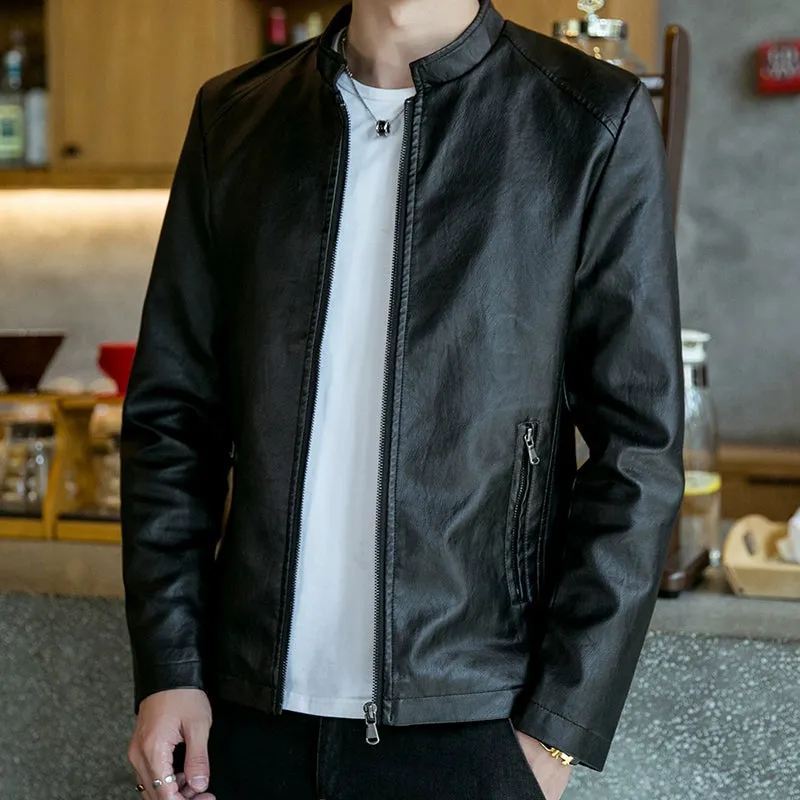 2023 Autumn Leisure Korean-Style Slim-Fit Windproof Leather Jacket