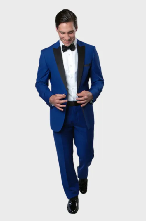 Blue 1 Button Peak Lapel Tuxedo