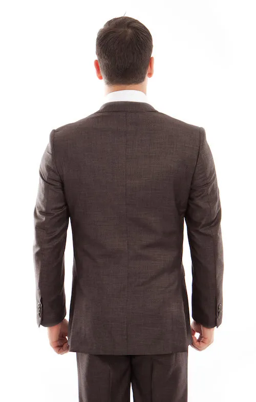 Brown Birdseye Peak Lapel Three Piece Suit