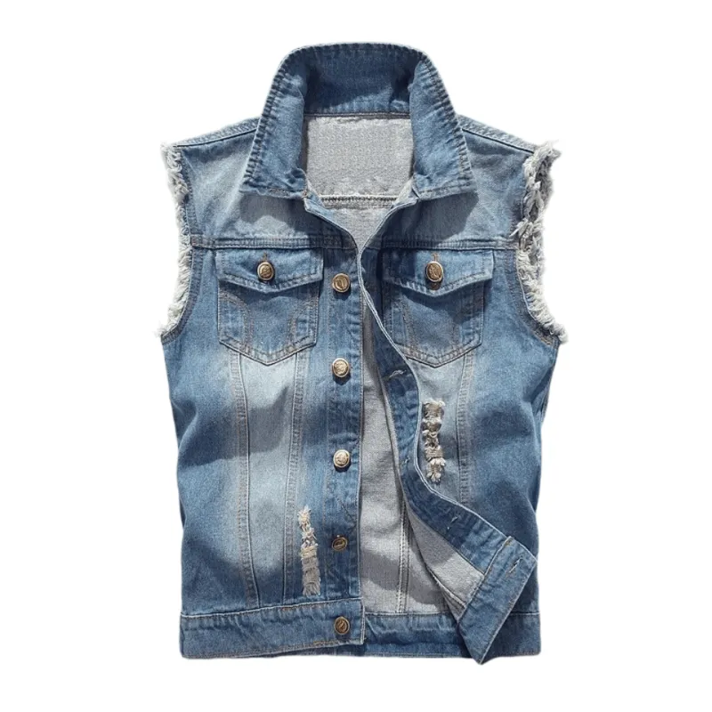 Cool Denim Vest wor Men / Sleeveless Jean Jacket / Rock Aesthetic Clothes