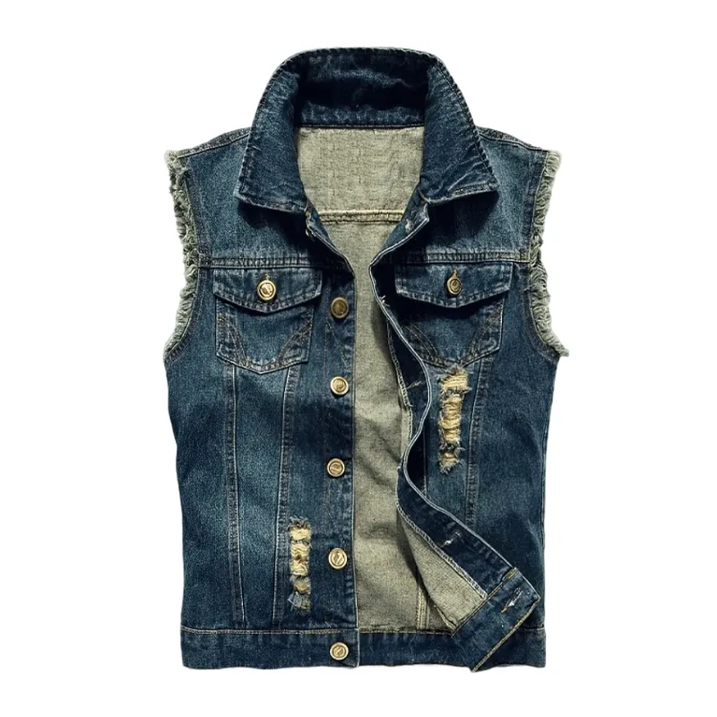 Cool Denim Vest wor Men / Sleeveless Jean Jacket / Rock Aesthetic Clothes