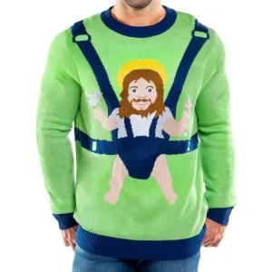 Custom Ugly Christmas Knit Sweater - Jesus Baby Carrier Design | Cotton-Blend Pullover