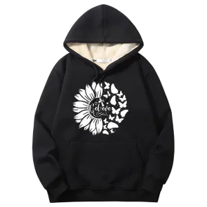 Flower Butterfly Believe Cross Crew Collar Fleece Sherpa Hoodie