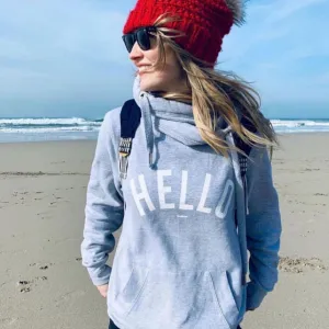 Grey Hello Cowl Neck Hoodie