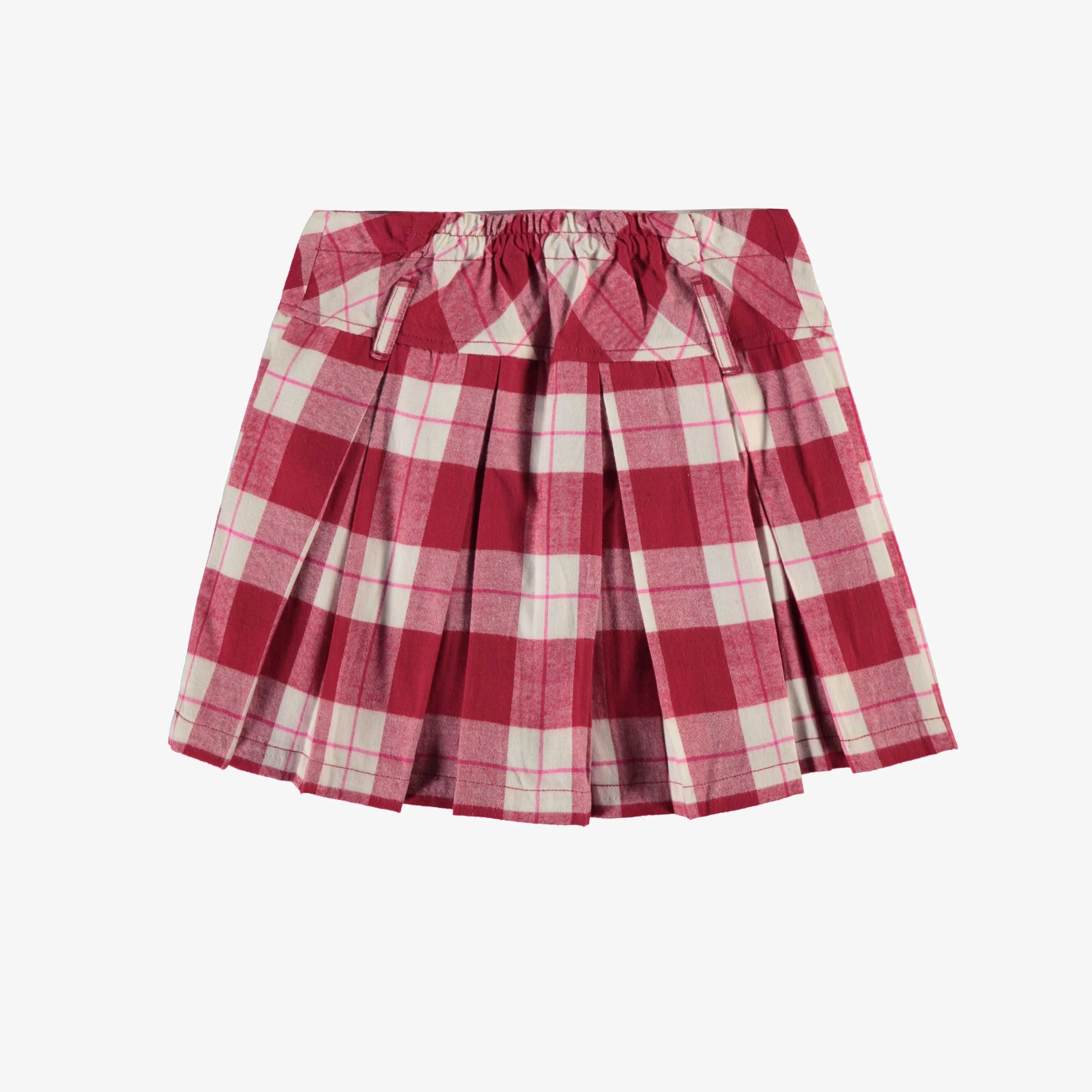 Jupe rouge à plis et à carreaux en flanelle, enfant || Plaid red pleated skirt in flannel, child