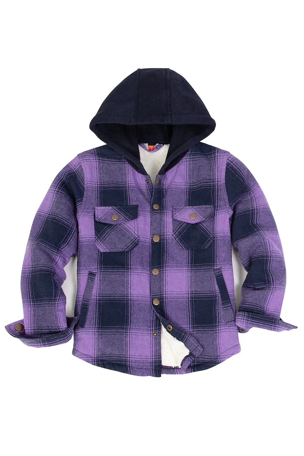 Kids Boys and Girls Fleece-Lined Snap Flannel Shirt,Hooded Plaid Jacket