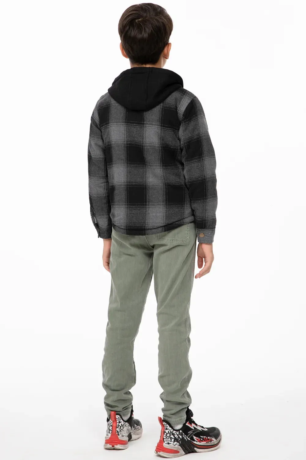 Kids Boys and Girls Fleece-Lined Snap Flannel Shirt,Hooded Plaid Jacket