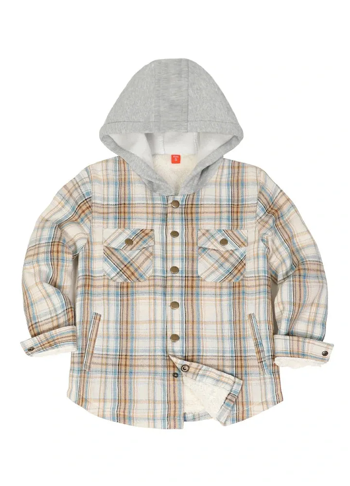 Kids Boys and Girls Fleece-Lined Snap Flannel Shirt,Hooded Plaid Jacket