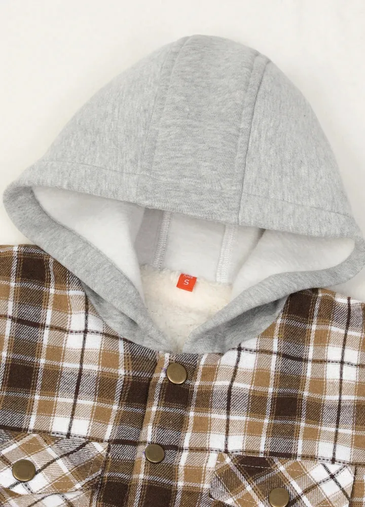 Kids Boys and Girls Fleece-Lined Snap Flannel Shirt,Hooded Plaid Jacket