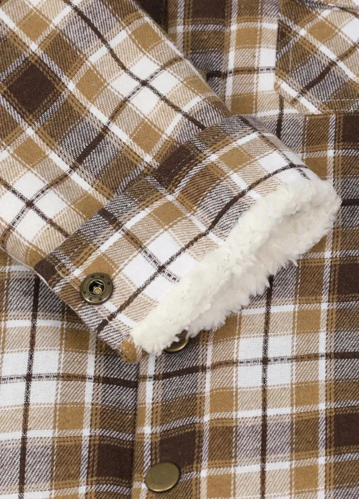 Kids Boys and Girls Fleece-Lined Snap Flannel Shirt,Hooded Plaid Jacket