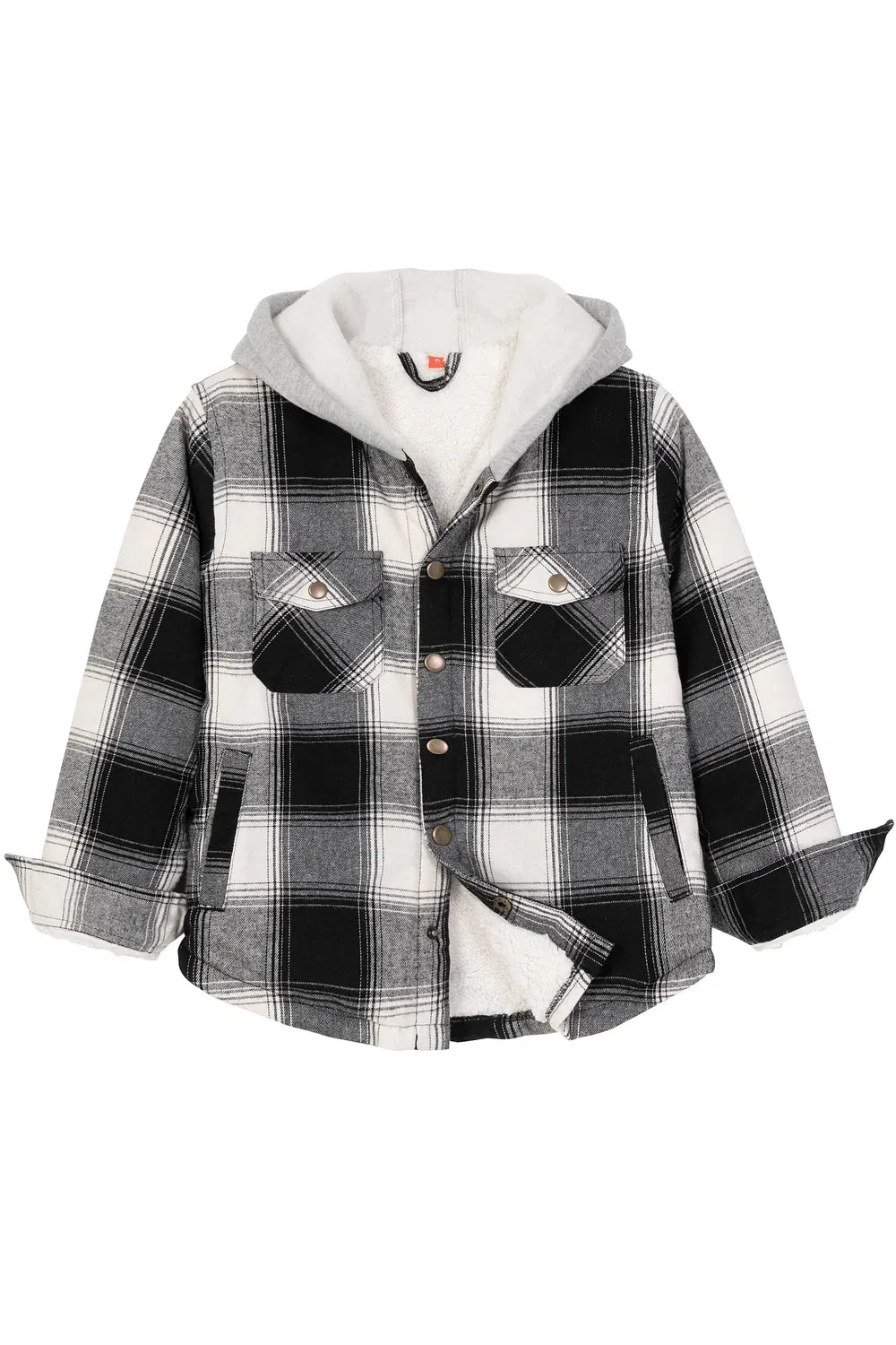 Kids Boys and Girls Fleece-Lined Snap Flannel Shirt,Hooded Plaid Jacket