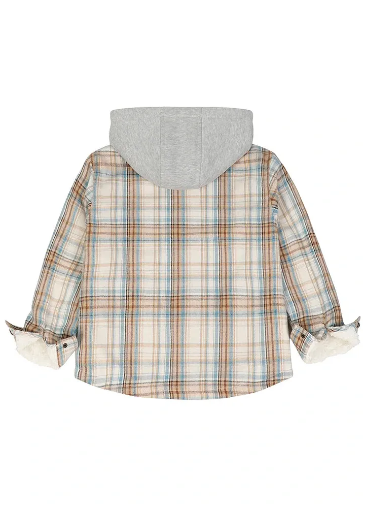 Kids Boys and Girls Fleece-Lined Snap Flannel Shirt,Hooded Plaid Jacket