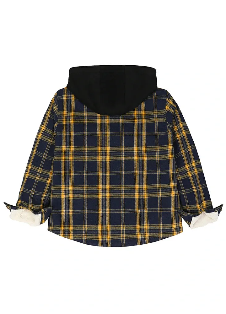 Kids Boys and Girls Fleece-Lined Snap Flannel Shirt,Hooded Plaid Jacket