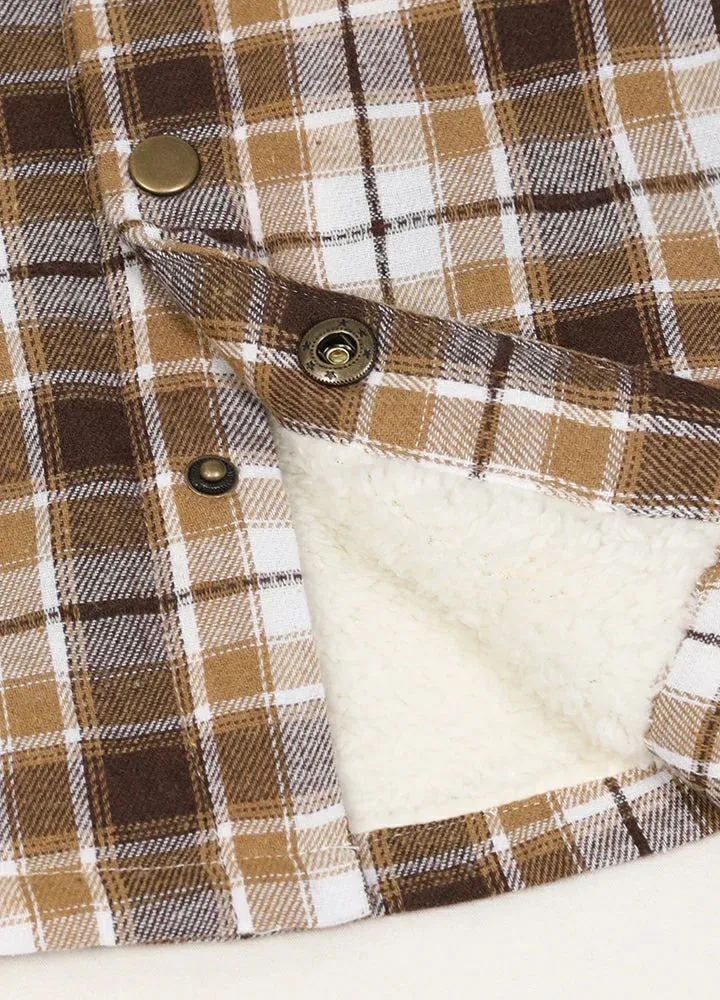 Kids Boys and Girls Fleece-Lined Snap Flannel Shirt,Hooded Plaid Jacket