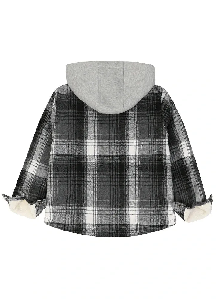 Kids Boys and Girls Fleece-Lined Snap Flannel Shirt,Hooded Plaid Jacket