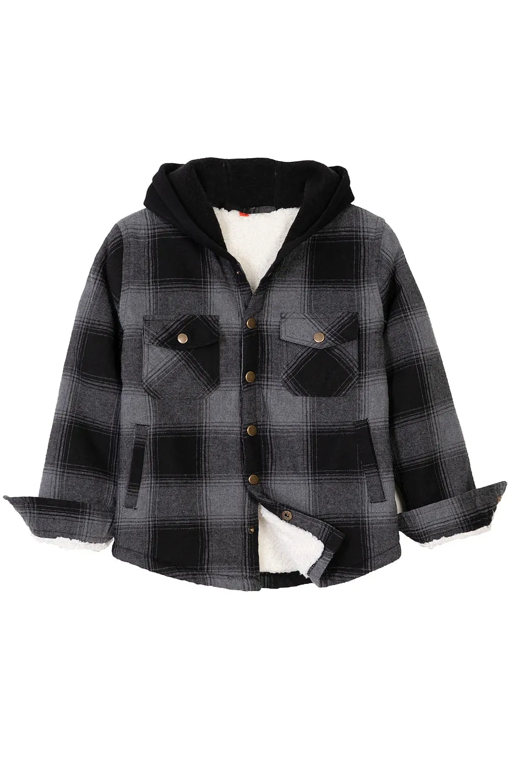 Kids Boys and Girls Fleece-Lined Snap Flannel Shirt,Hooded Plaid Jacket