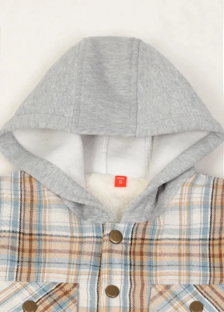 Kids Boys and Girls Fleece-Lined Snap Flannel Shirt,Hooded Plaid Jacket