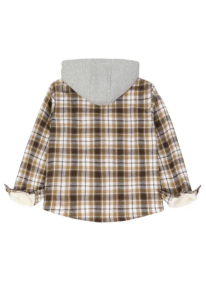 Kids Boys and Girls Fleece-Lined Snap Flannel Shirt,Hooded Plaid Jacket