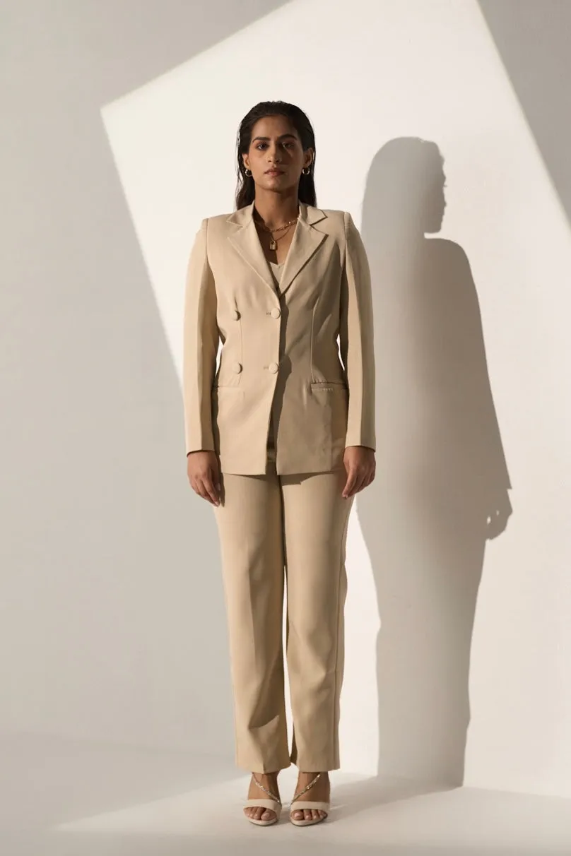 Ladies Workwear Beige Blazer with Straight pants(SET)