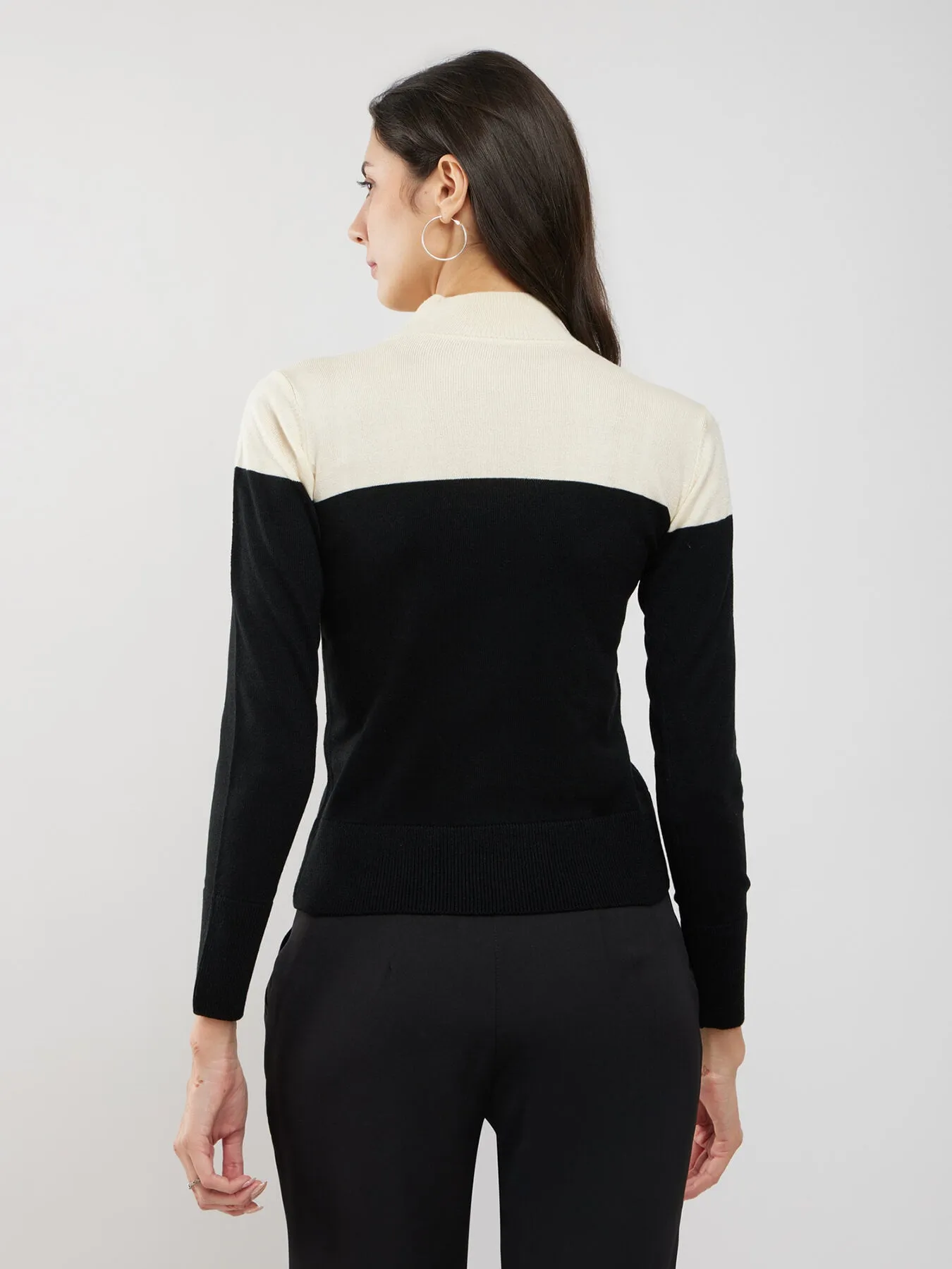 LivSoft Colourblocked Band Neck Sweater - Black and White