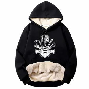 Mechanic Gear Wrenches Pattern Fleece Sherpa Hoodie