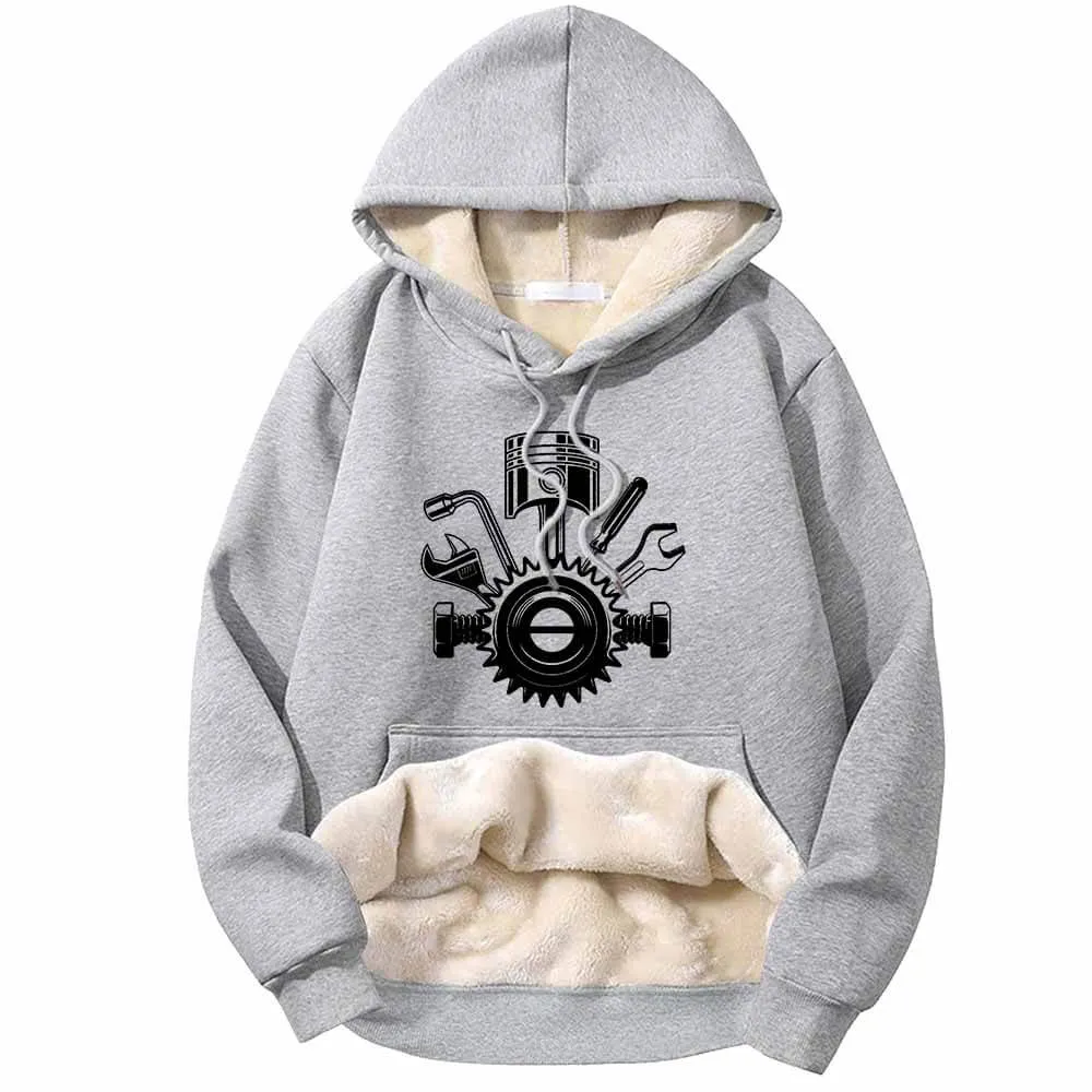 Mechanic Gear Wrenches Pattern Fleece Sherpa Hoodie