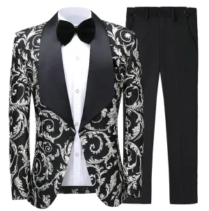 Mens 2 Piece Shawl Lapel Floral  Patterned Fit Tuxedo Suit