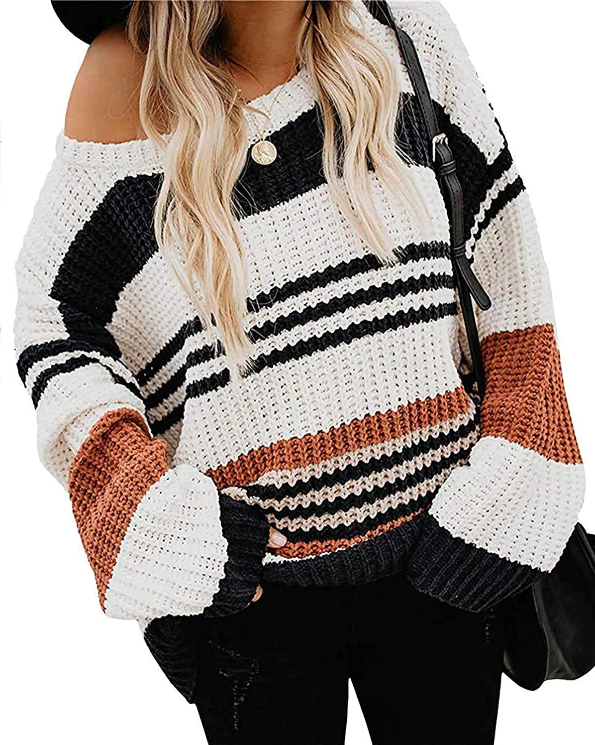 MEROKEETY Color Block Casual Pullover Knit Sweater