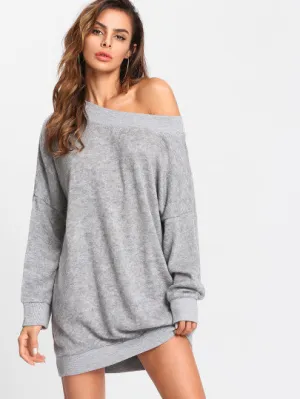 Off Shoulder Marled Knit Sweater Dress