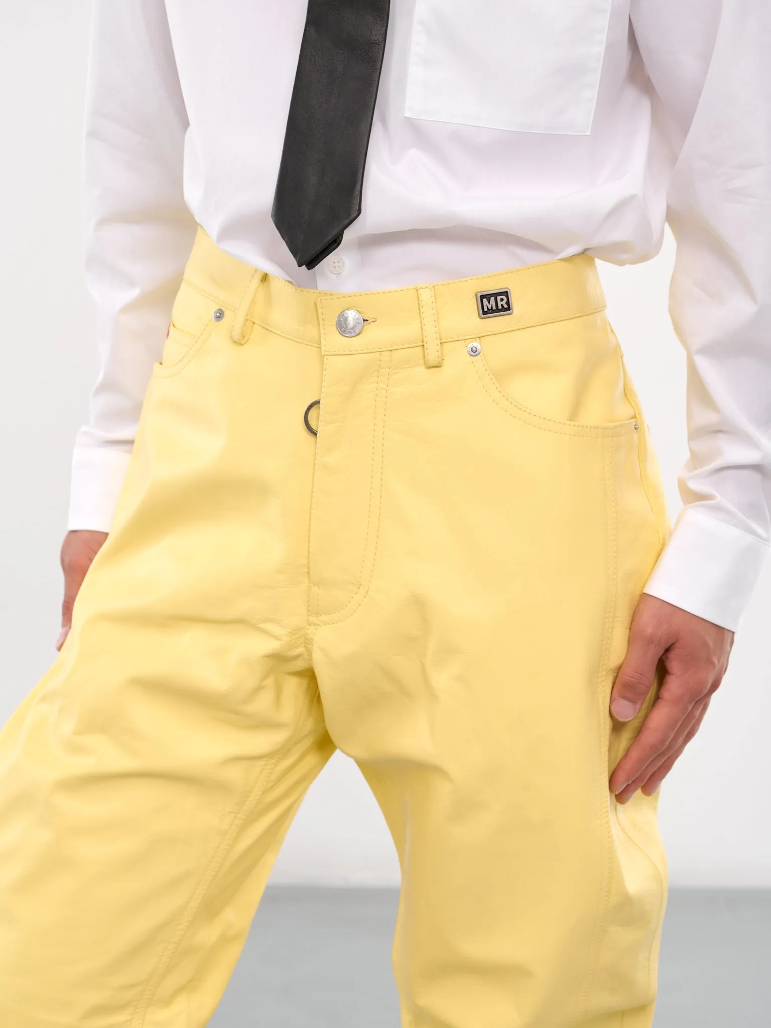 Paneled Leather Trousers (536LP05301-YELLOW)