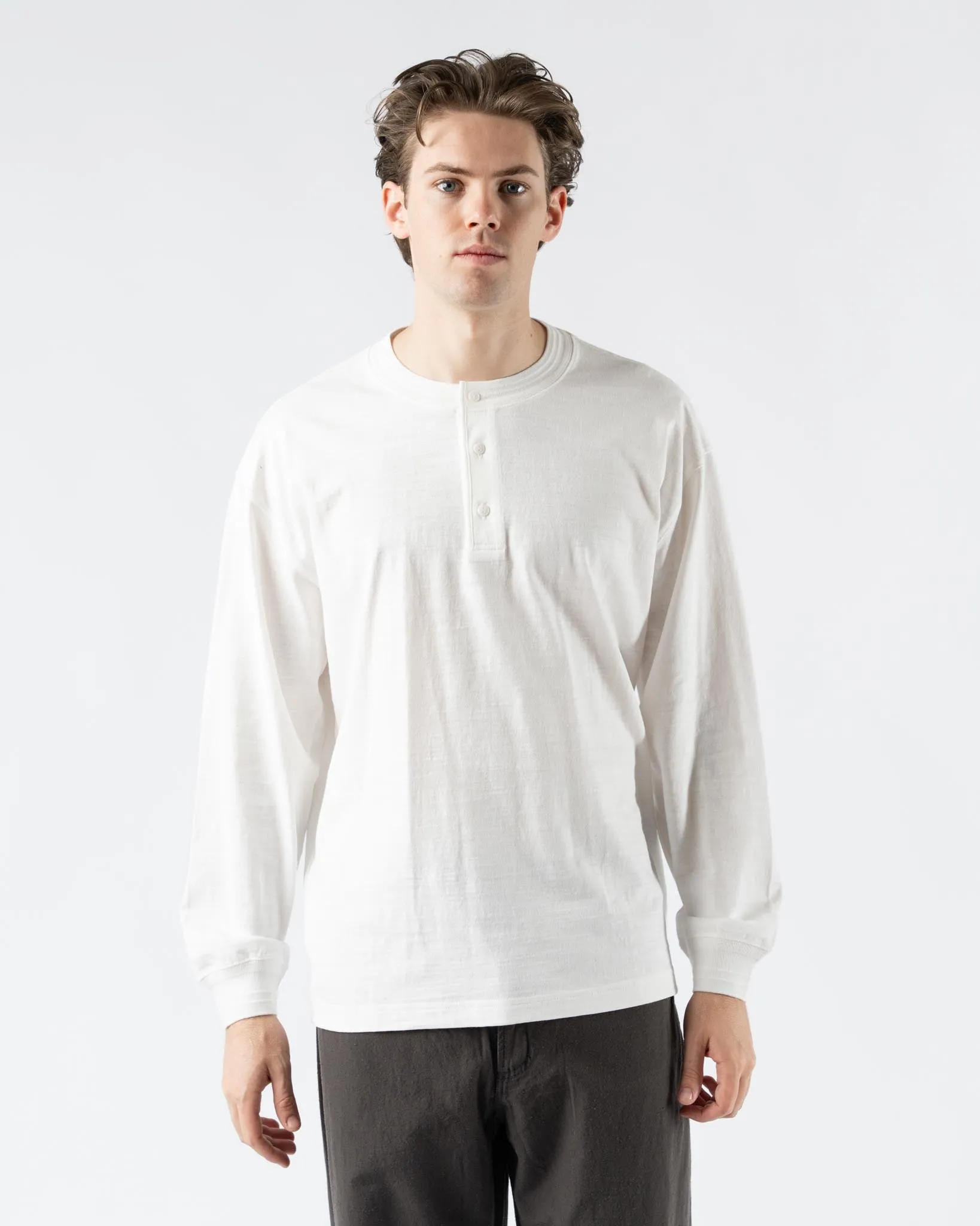 Pilgrim Surf   Supply Donald Long Sleeve Henley in Off White