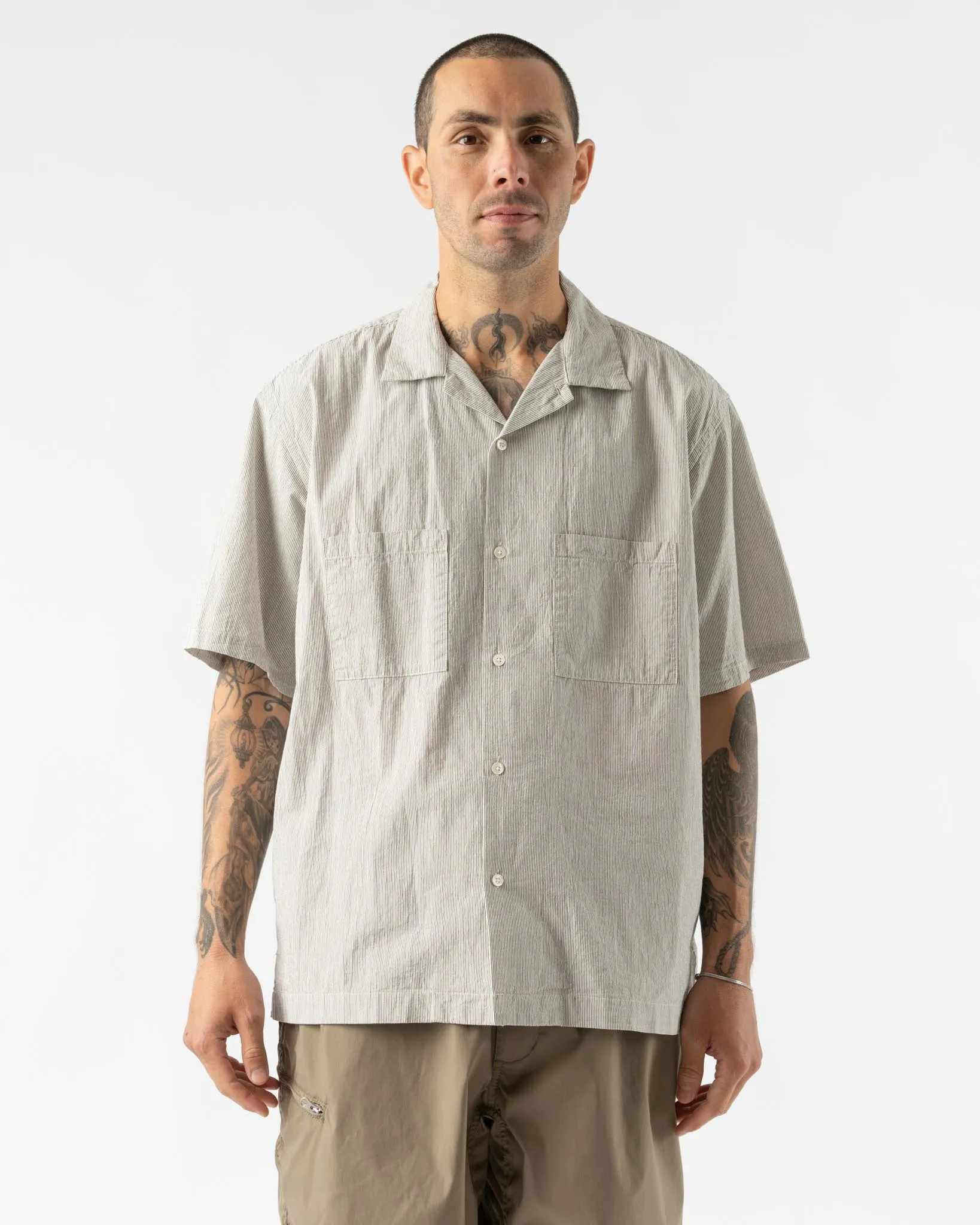 Pilgrim Surf   Supply Johnny Stripe Short Sleeve Shirt in Pinstripe