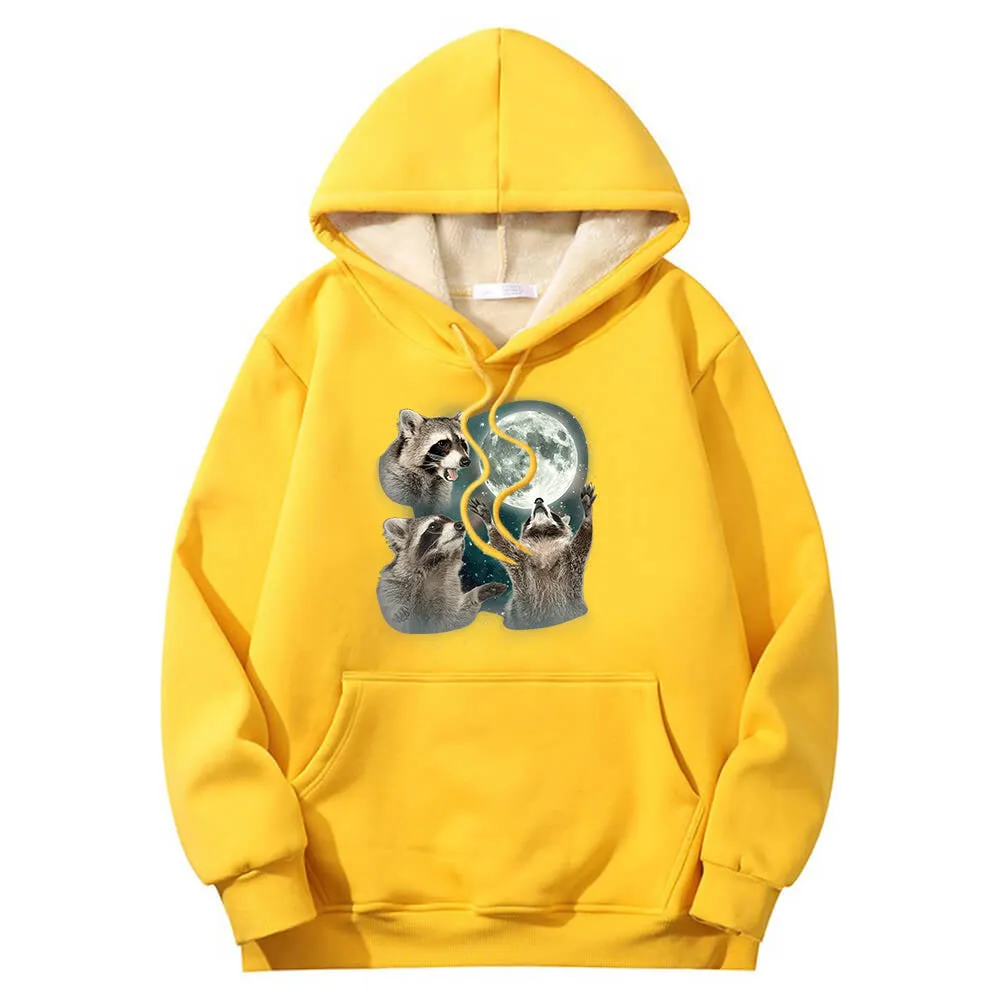 Racoons howling at the Moon Crew Collar Fleece Sherpa Hoodie