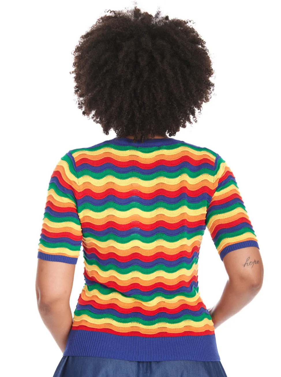 Rainbow Waves Short Sleeve Sweater by Banned Apparel