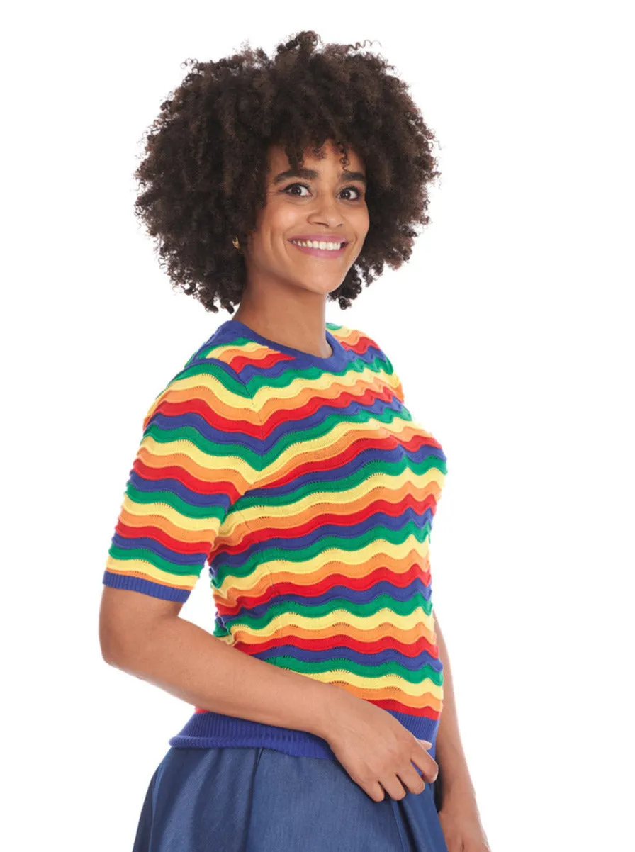 Rainbow Waves Short Sleeve Sweater by Banned Apparel