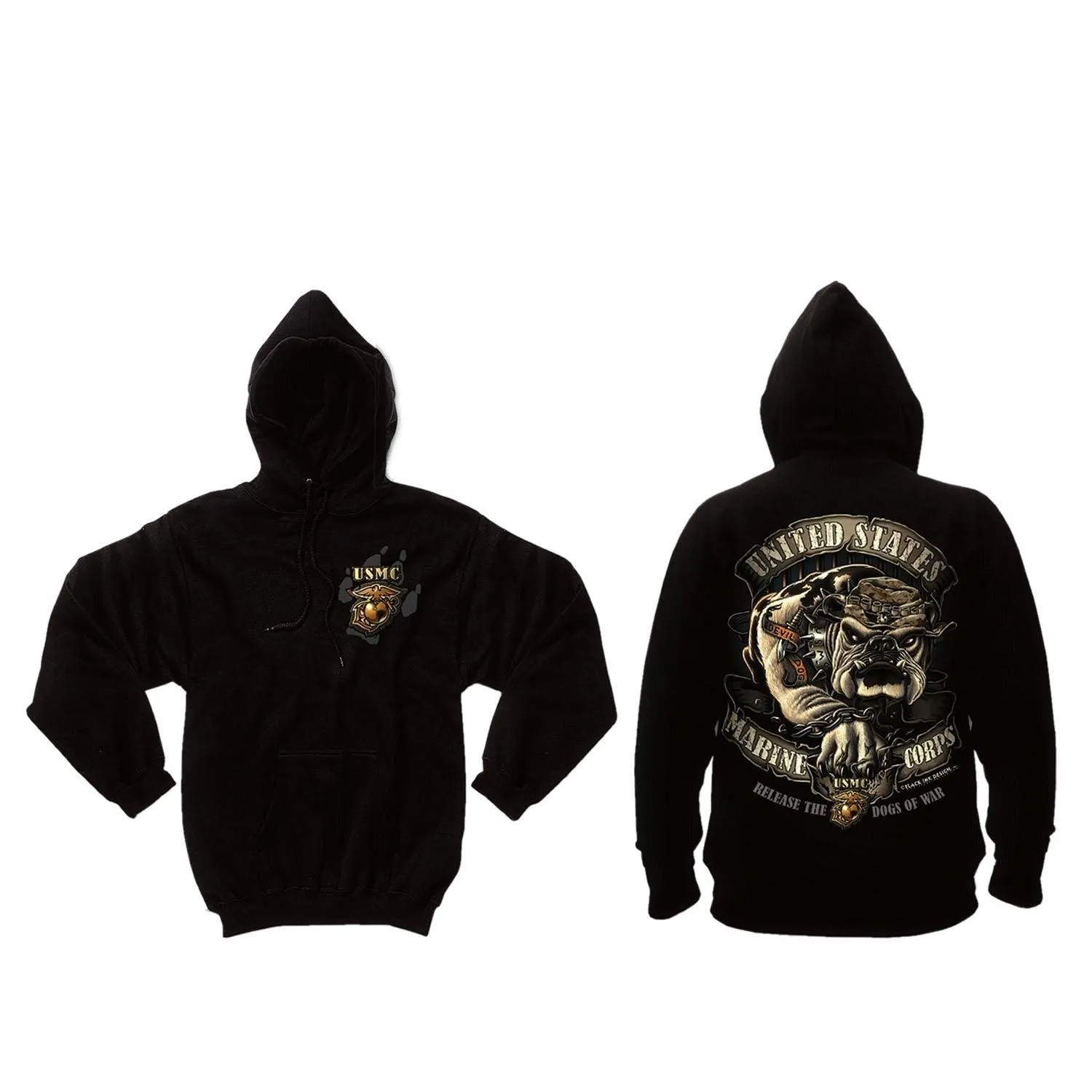 Rothco Black Ink U.S.M.C. Bulldog Hooded Pullover Sweatshirt