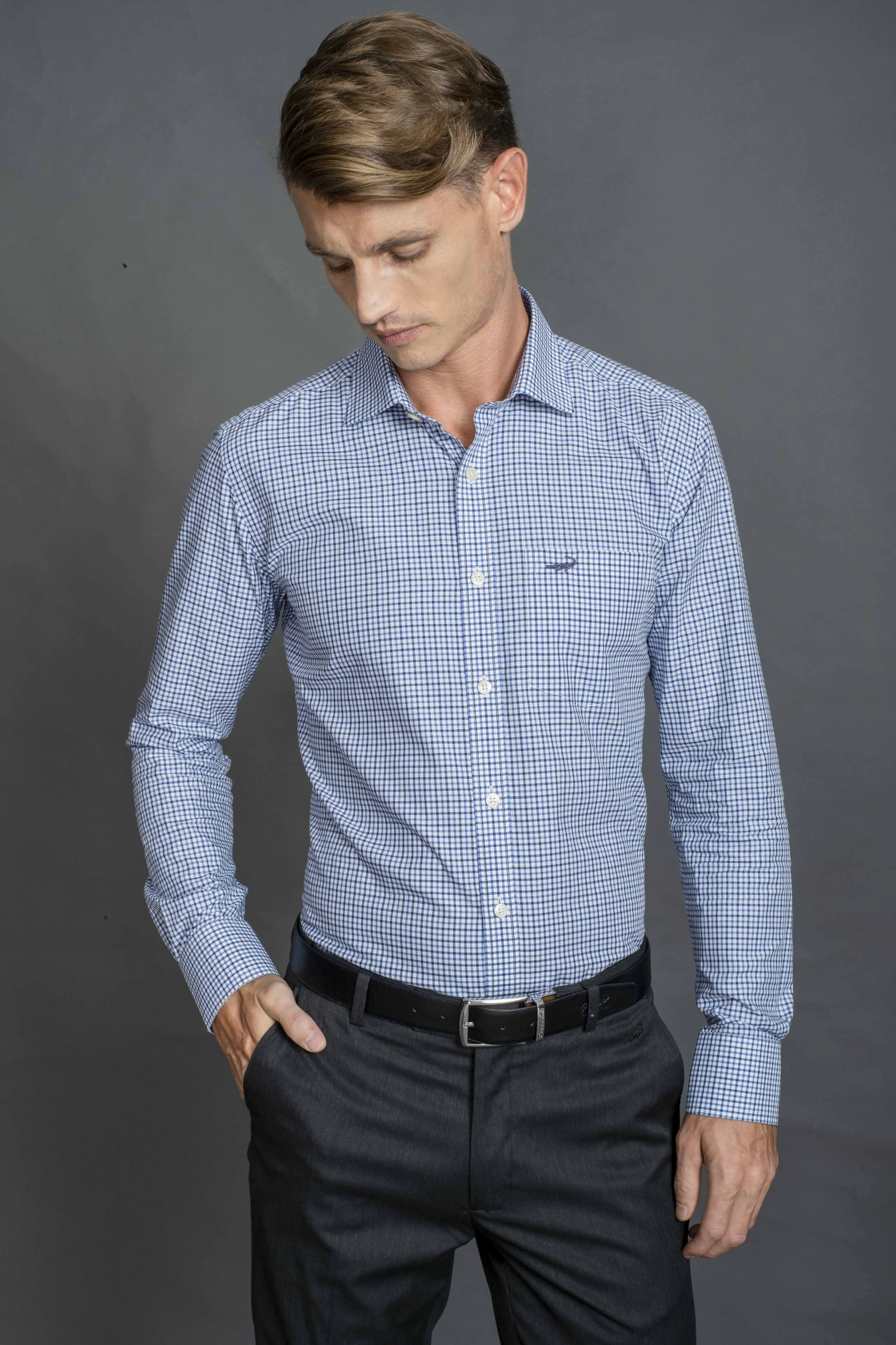 Slim Fit Long sleeves-Formal Shirts-Blue Country