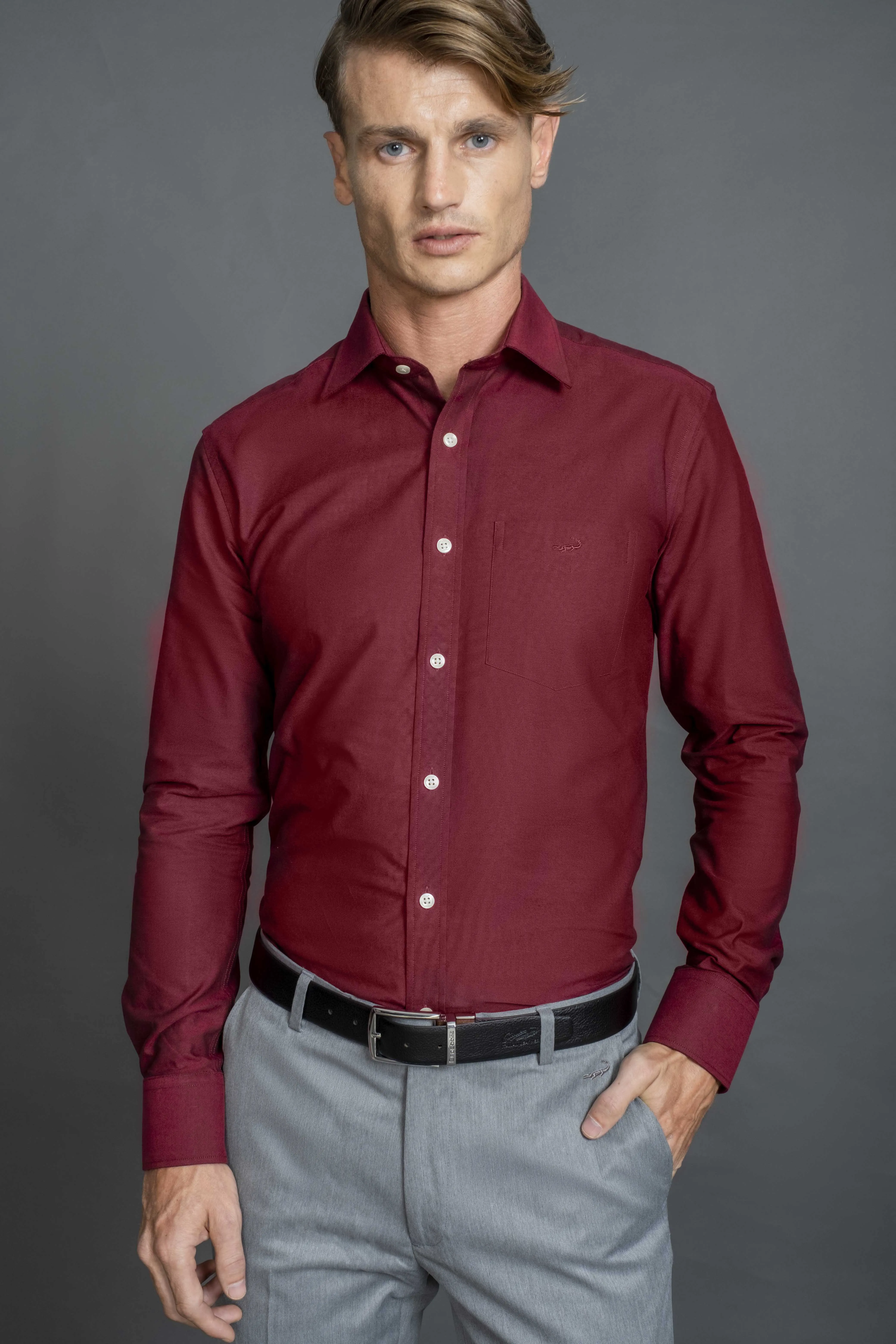 Slim Fit Long sleeves-Formal Shirts-Burgundy