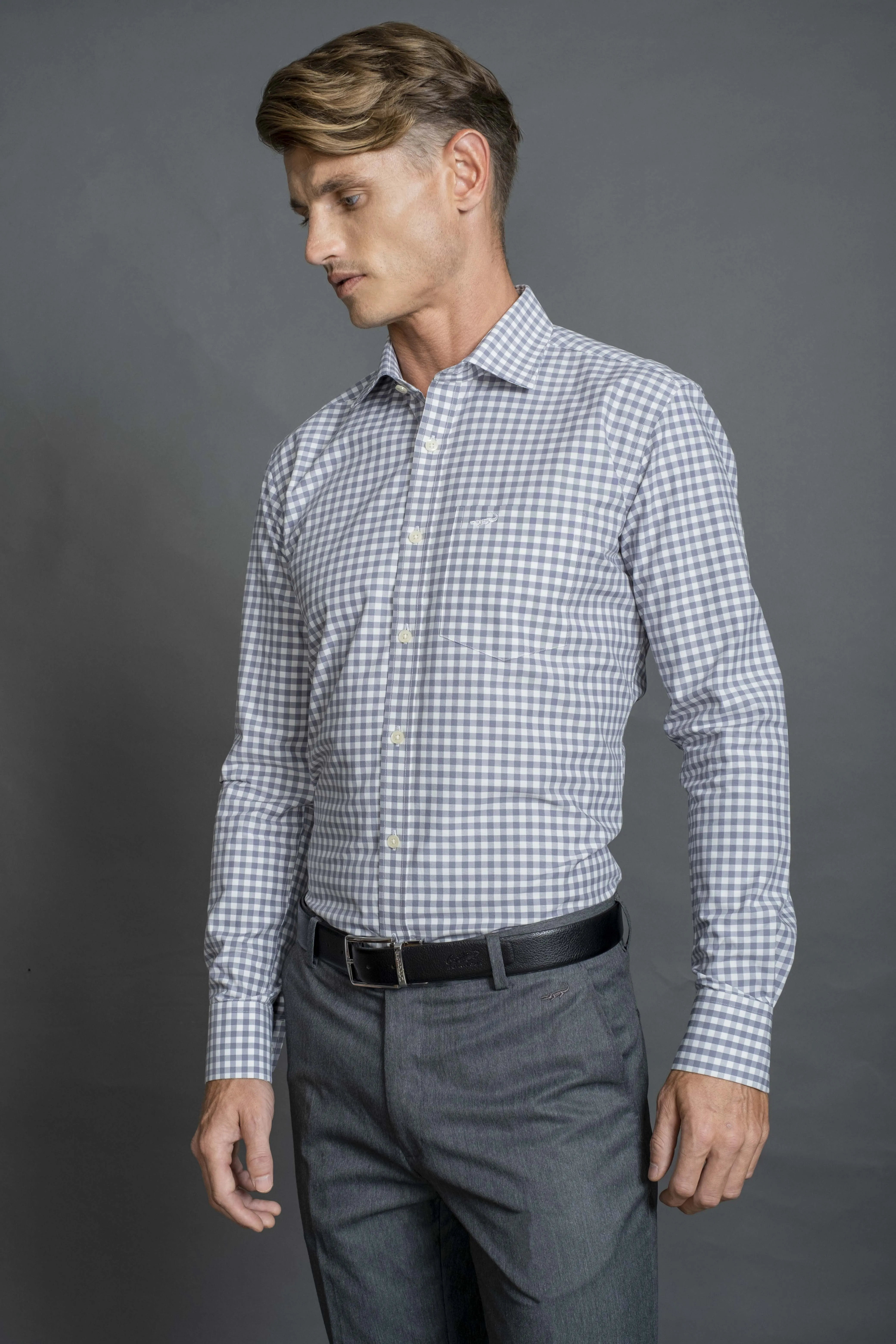 Slim Fit Long sleeves-Formal Shirts-Folkstone Grey