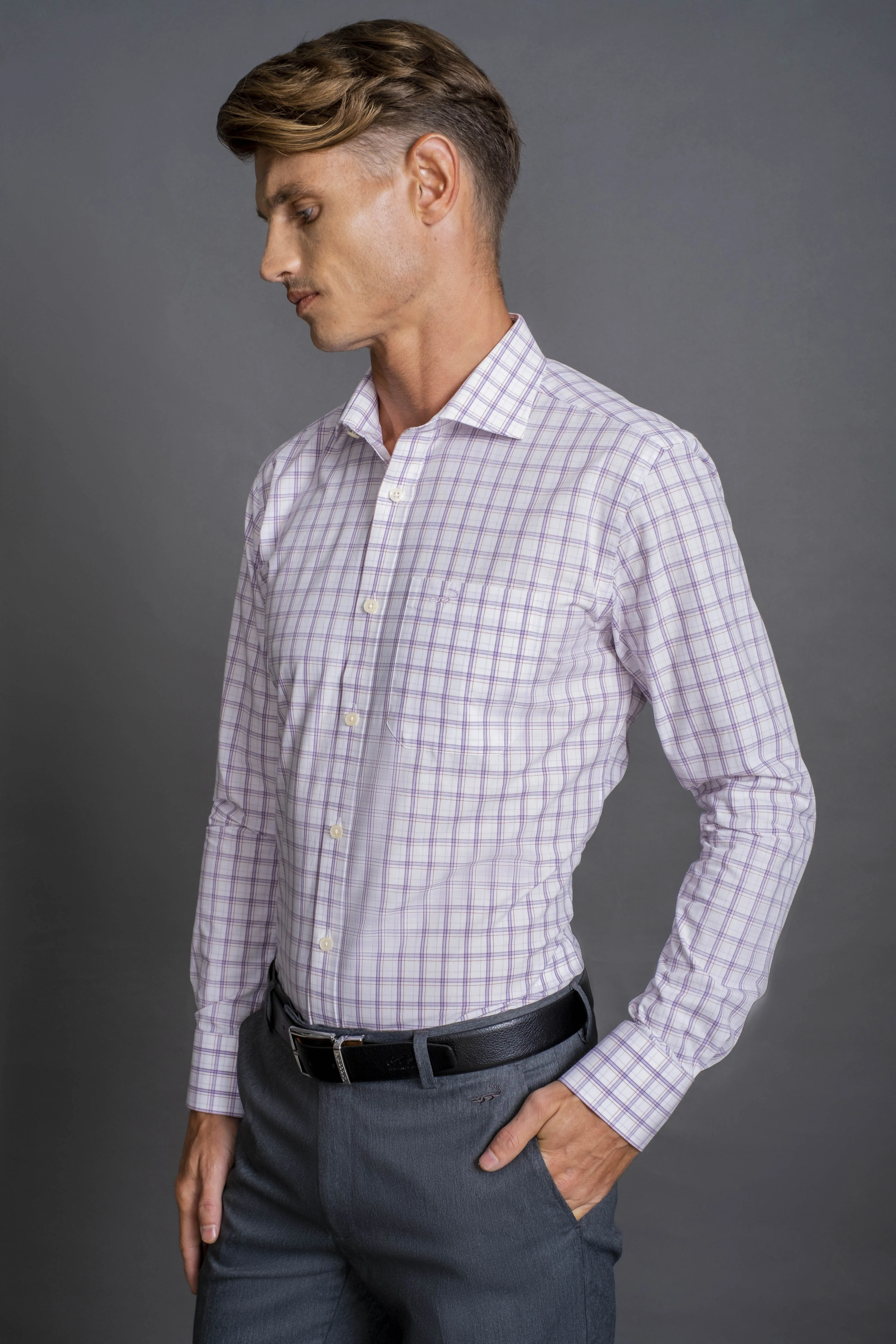 Slim Fit Long sleeves-Formal Shirts-Orchid Petal