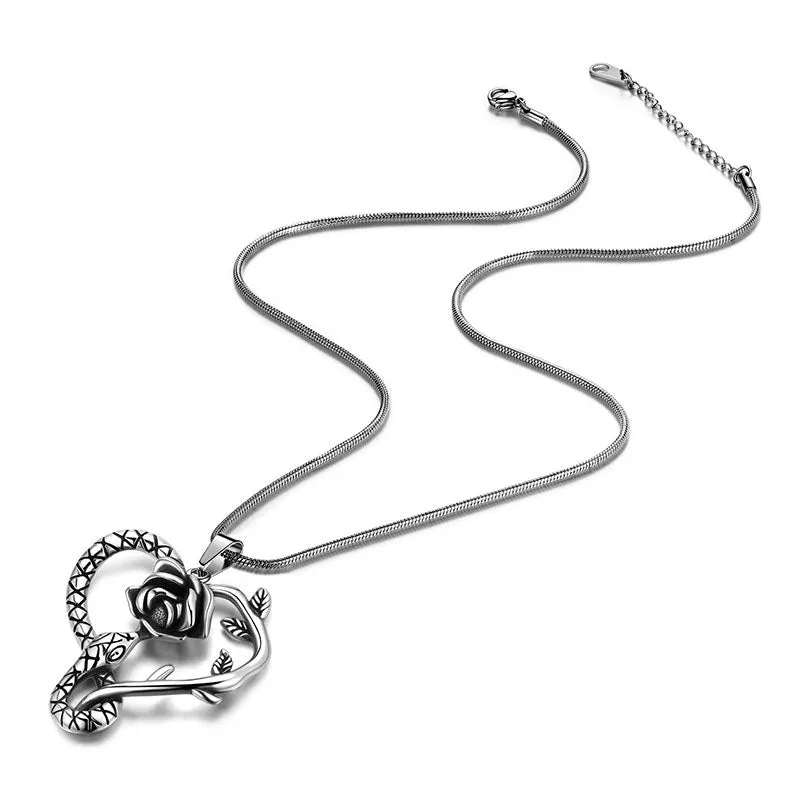 Tokyo Mart Men Snake Necklace Rose Heart Pendant Women Jewelry Stainless Steel