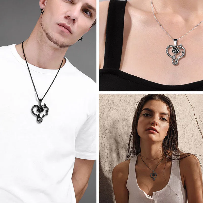 Tokyo Mart Men Snake Necklace Rose Heart Pendant Women Jewelry Stainless Steel