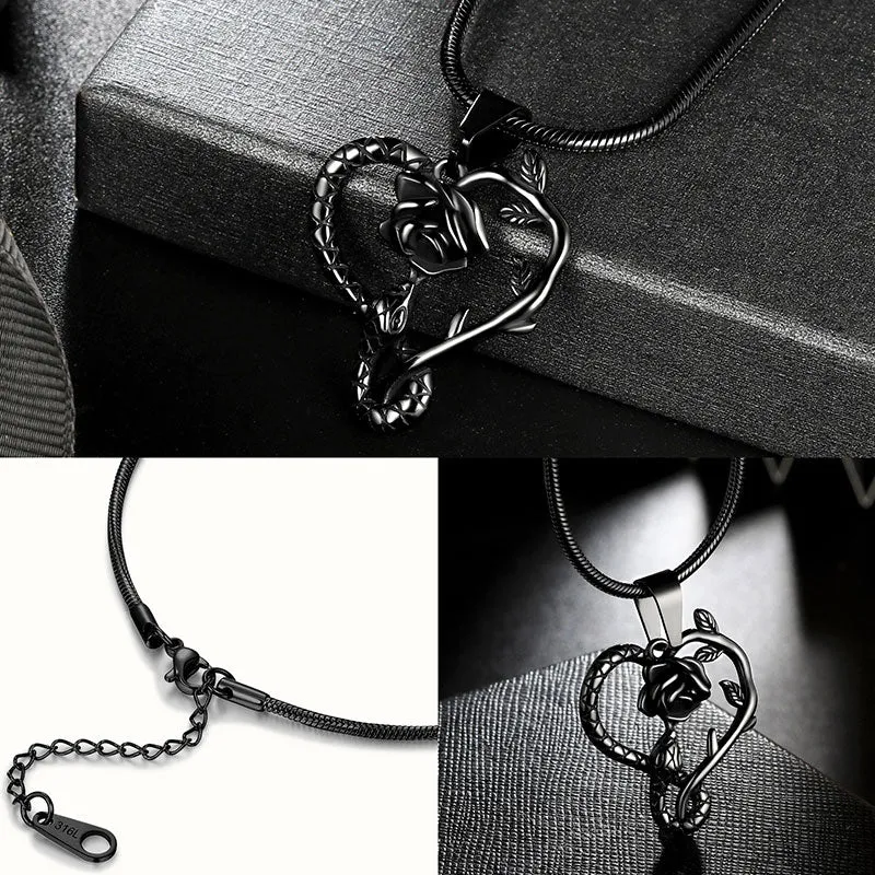 Tokyo Mart Men Snake Necklace Rose Heart Pendant Women Jewelry Stainless Steel