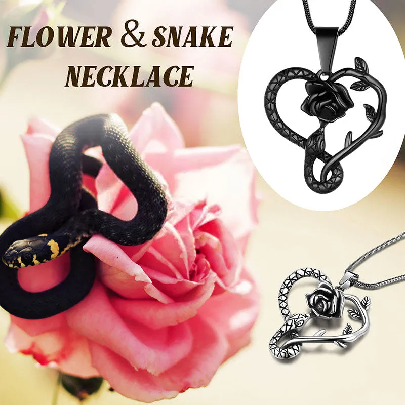 Tokyo Mart Men Snake Necklace Rose Heart Pendant Women Jewelry Stainless Steel