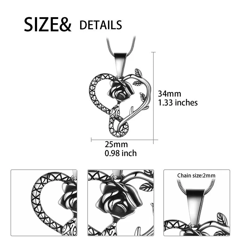 Tokyo Mart Men Snake Necklace Rose Heart Pendant Women Jewelry Stainless Steel