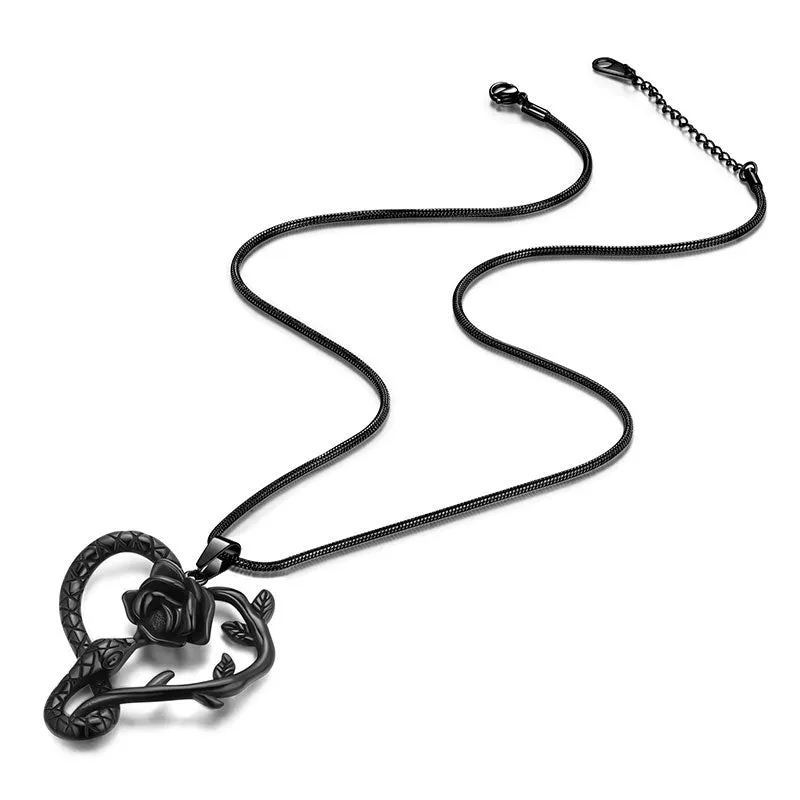 Tokyo Mart Men Snake Necklace Rose Heart Pendant Women Jewelry Stainless Steel