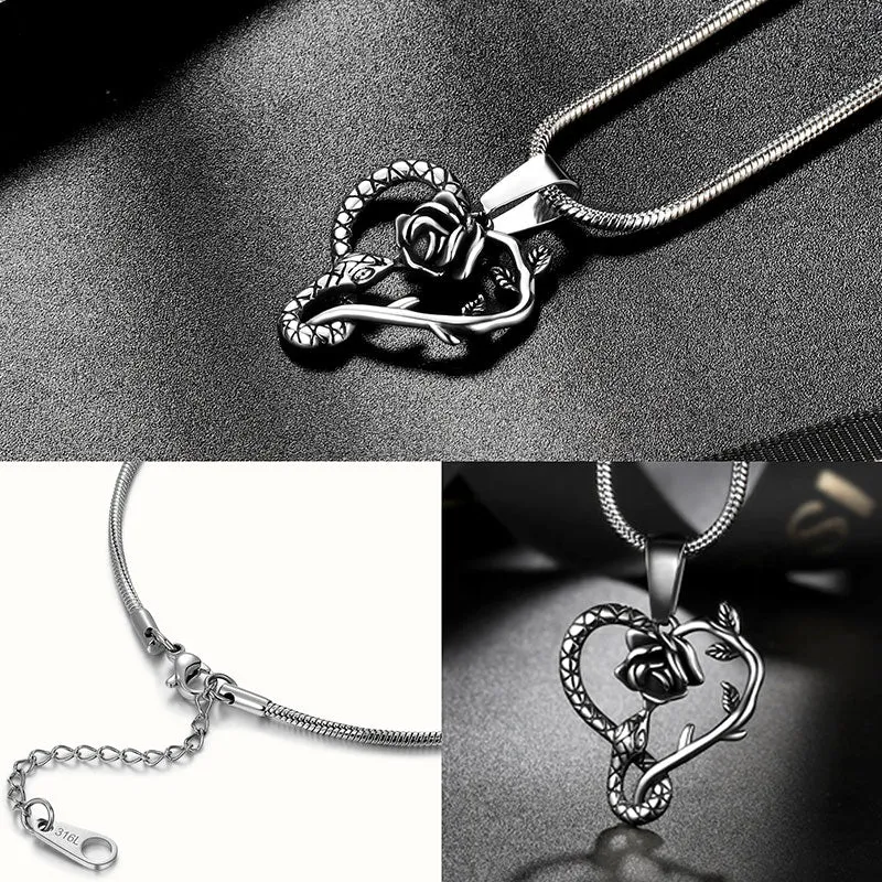 Tokyo Mart Men Snake Necklace Rose Heart Pendant Women Jewelry Stainless Steel