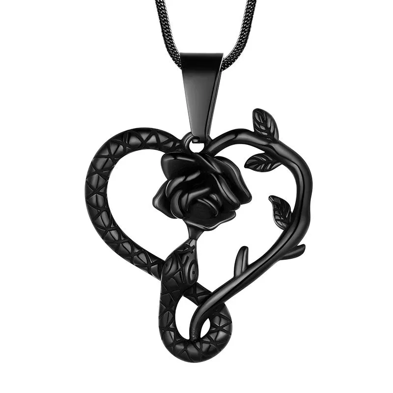 Tokyo Mart Men Snake Necklace Rose Heart Pendant Women Jewelry Stainless Steel