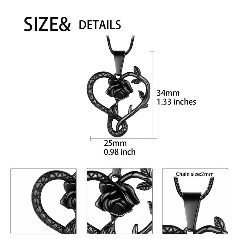 Tokyo Mart Men Snake Necklace Rose Heart Pendant Women Jewelry Stainless Steel